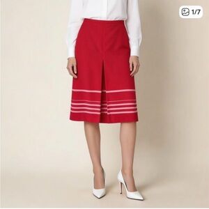 LOFT Red Wool Blend Skirt with Contrast Hem Stripes
